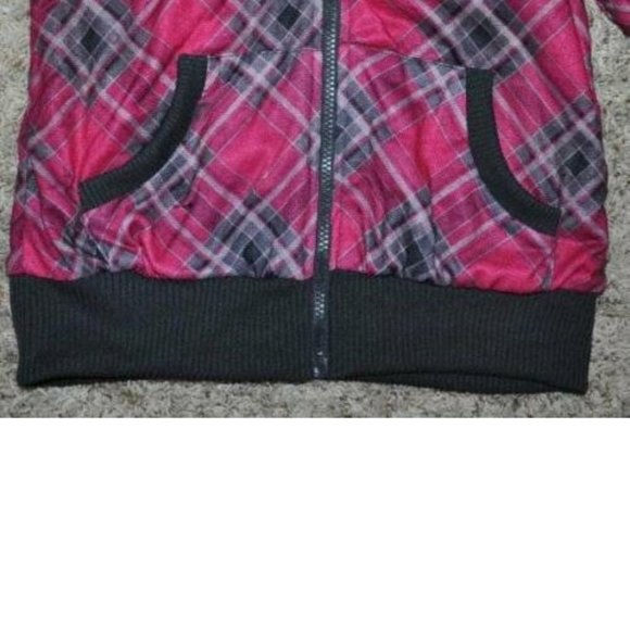*Reversible Jacket Mamba sz 10/12 Pink Plaid Fleece Hooded Zip Front PLUS Girls - Picture 4 of 7